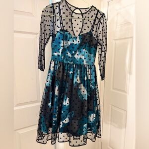 Eliza J Black and Blue Polka Dot Dress